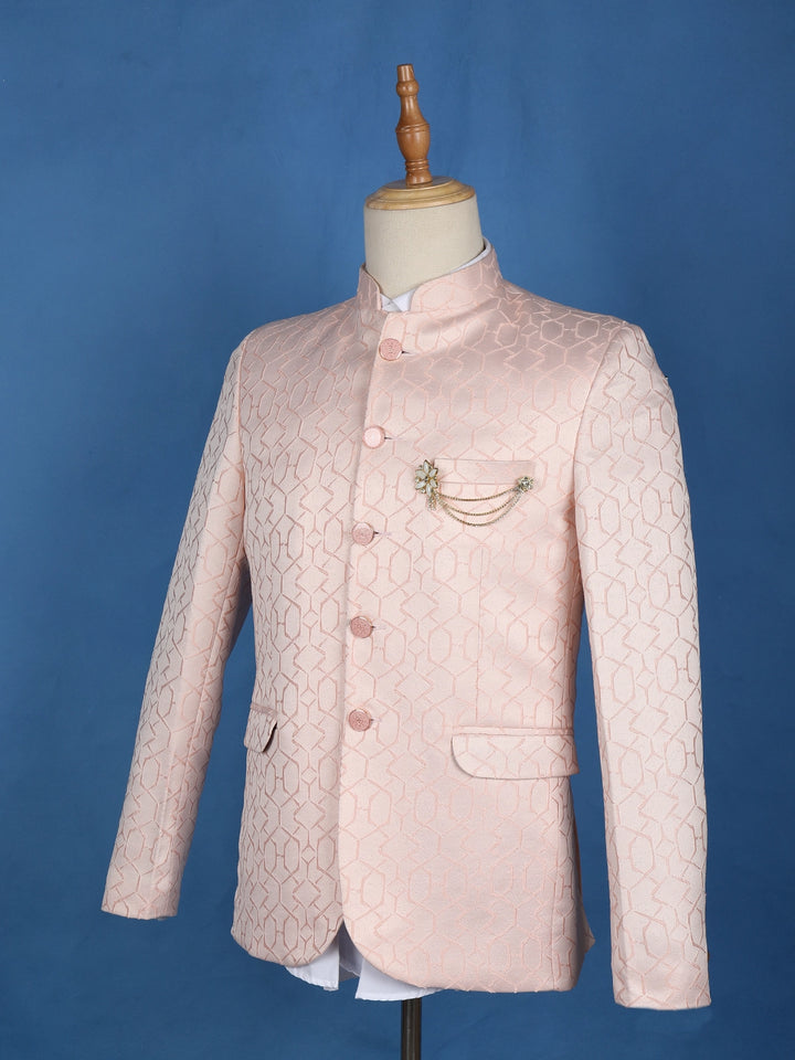 Pink Abstract Designed Jodhpuri Men's Suit - Diadem