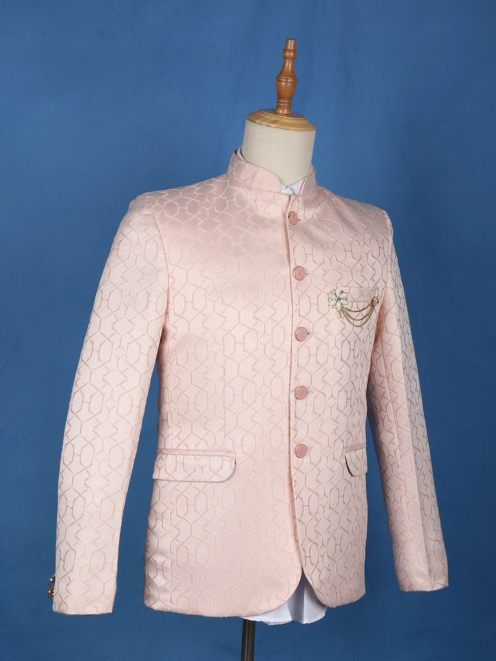 Pink Abstract Designed Jodhpuri Men's Suit - Diadem
