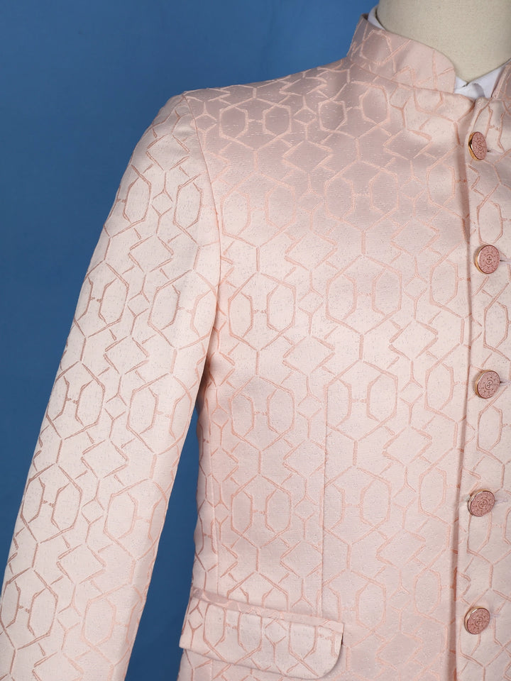 Pink Abstract Designed Jodhpuri Men's Suit - Diadem