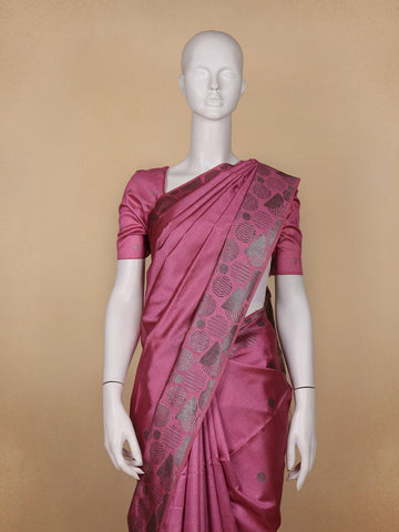 Pink Abstract Designed Semi Tussar Saree - Diadem