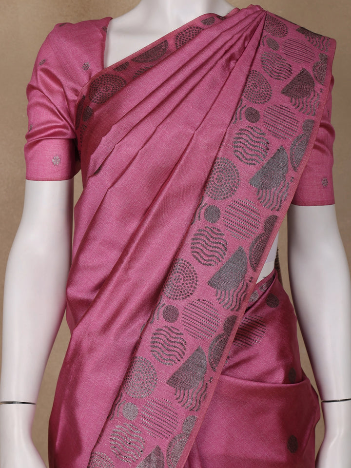 Pink Abstract Designed Semi Tussar Saree - Diadem