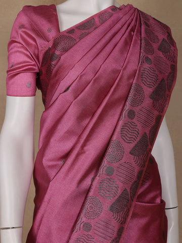 Pink Abstract Designed Semi Tussar Saree - Diadem