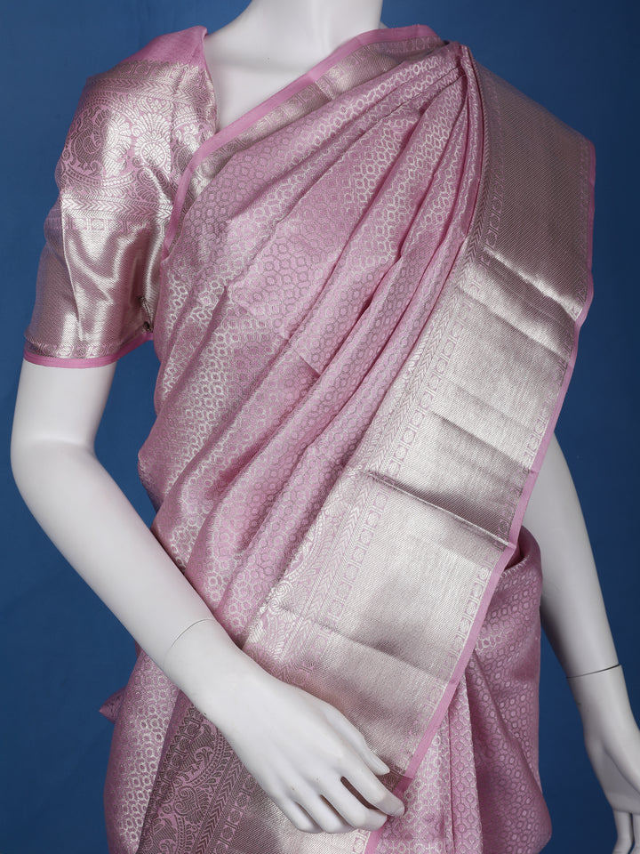Pink Abstract Woven Pure Kanchipuram Silk Saree - Diadem
