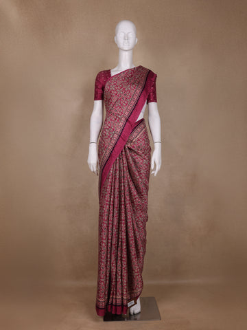 Pink Ajrak Print Mul Mul Cotton Saree - Diadem