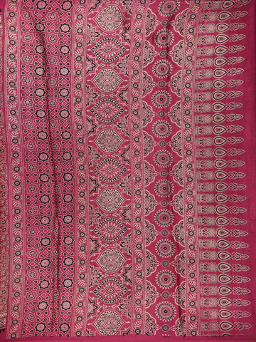 Pink Ajrak Print Mul Mul Cotton Saree - Diadem
