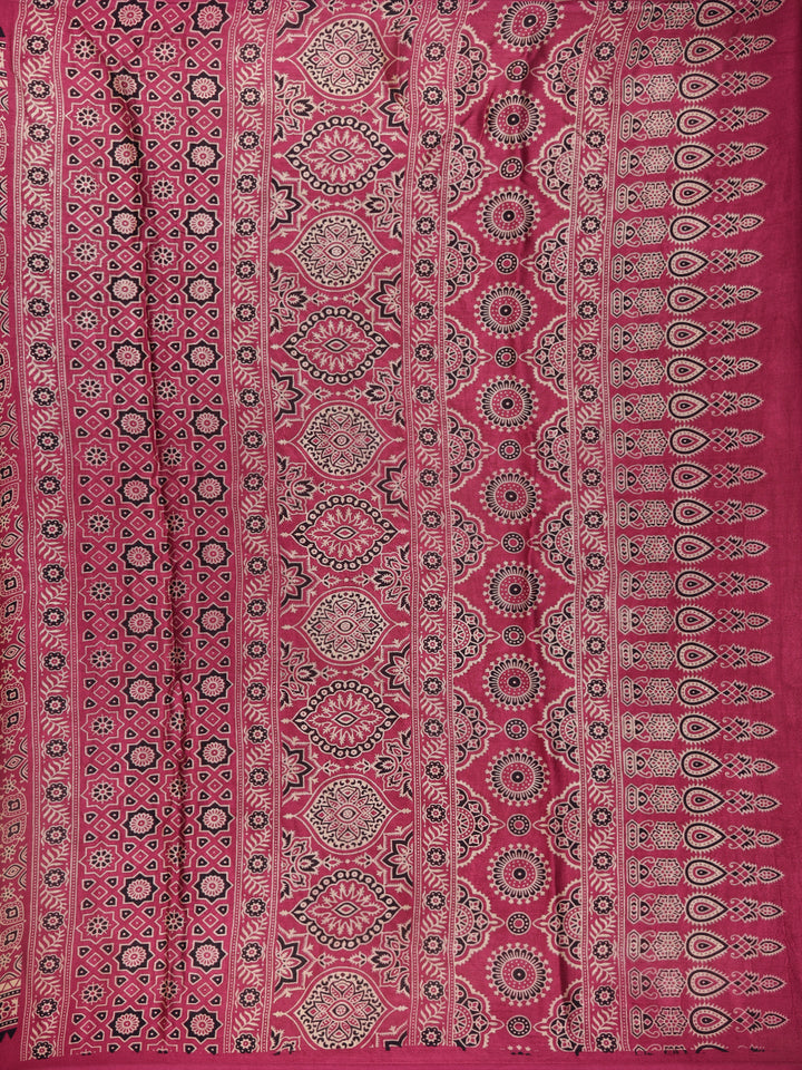Pink Ajrak Print Mul Mul Cotton Saree - Diadem