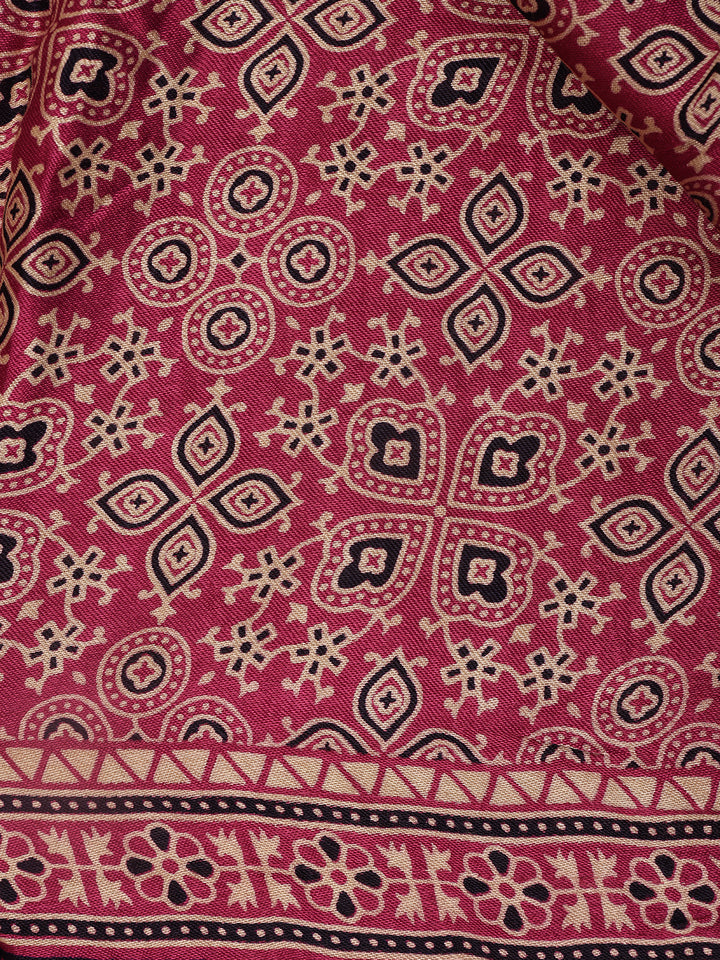 Pink Ajrak Print Mul Mul Cotton Saree - Diadem