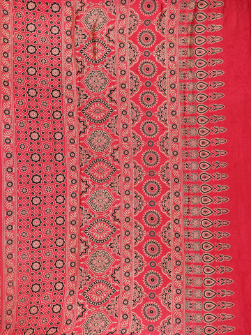 Pink Ajrak Printed Mul Mul Cotton Saree - Diadem