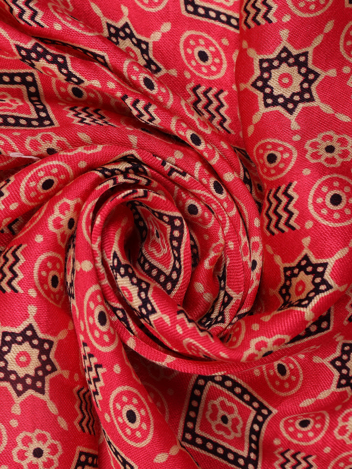 Pink Ajrak Printed Mul Mul Cotton Saree - Diadem
