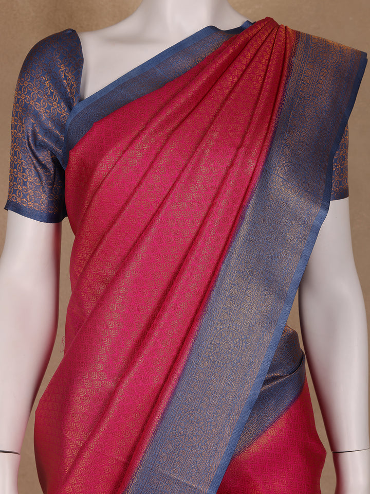 Pink Butta Design Zari Weaving Soft Silk Saree - Diadem