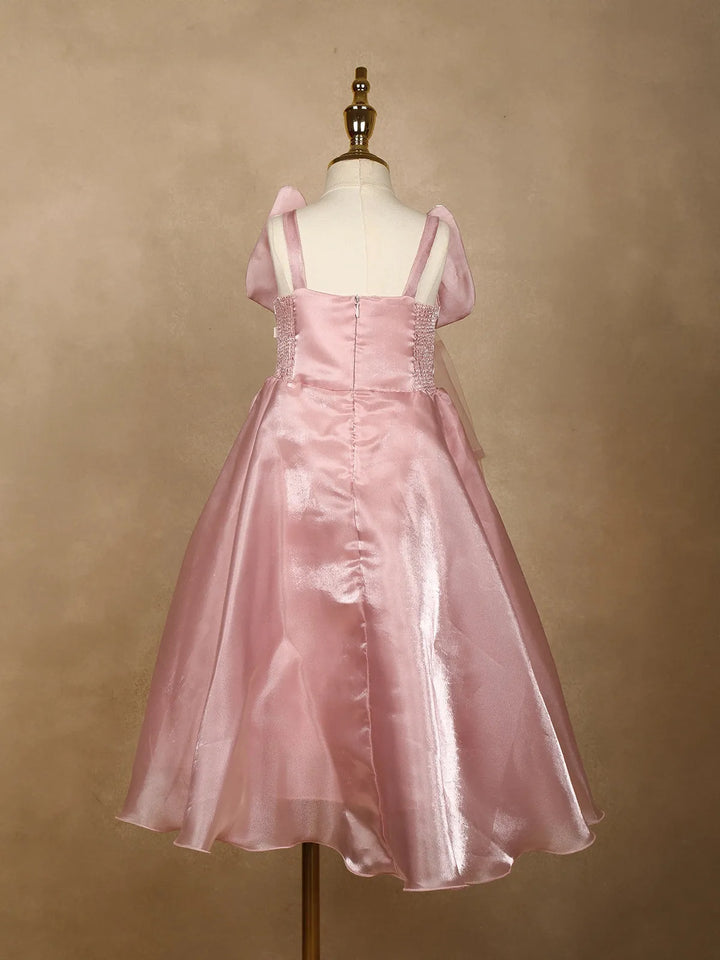 Pink Butterfly Designed Party Gown for Girls - Diadem