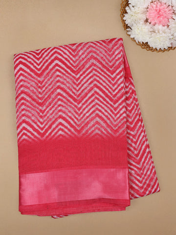 Pink Chevron Designed Fancy Cotton Saree - Diadem