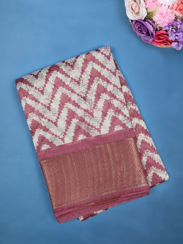 Pink Chevron Designed Fancy Cotton Saree - Diadem