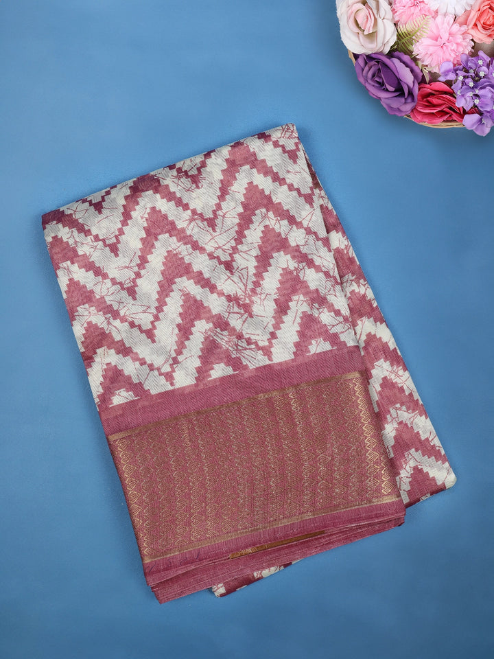 Pink Chevron Designed Fancy Cotton Saree - Diadem
