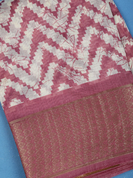 Pink Chevron Designed Fancy Cotton Saree - Diadem
