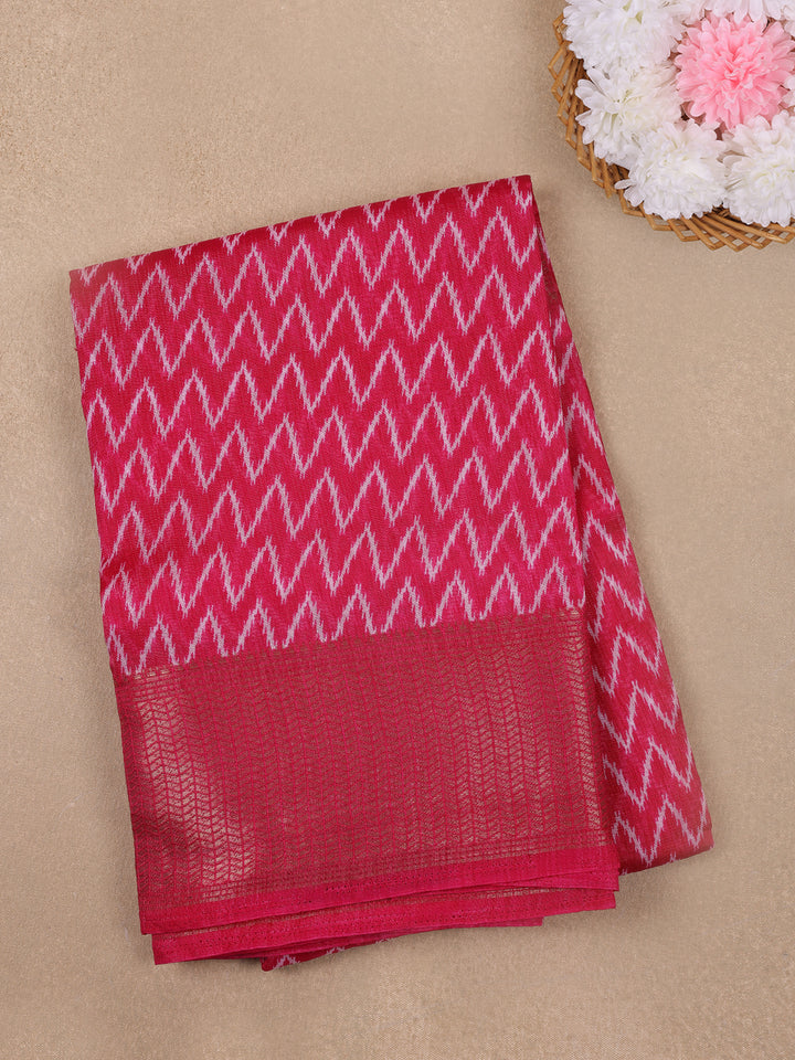 Pink Chevron Designed Fancy Cotton Saree - Diadem
