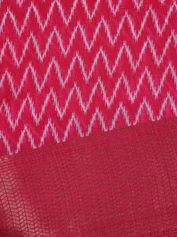 Pink Chevron Designed Fancy Cotton Saree - Diadem