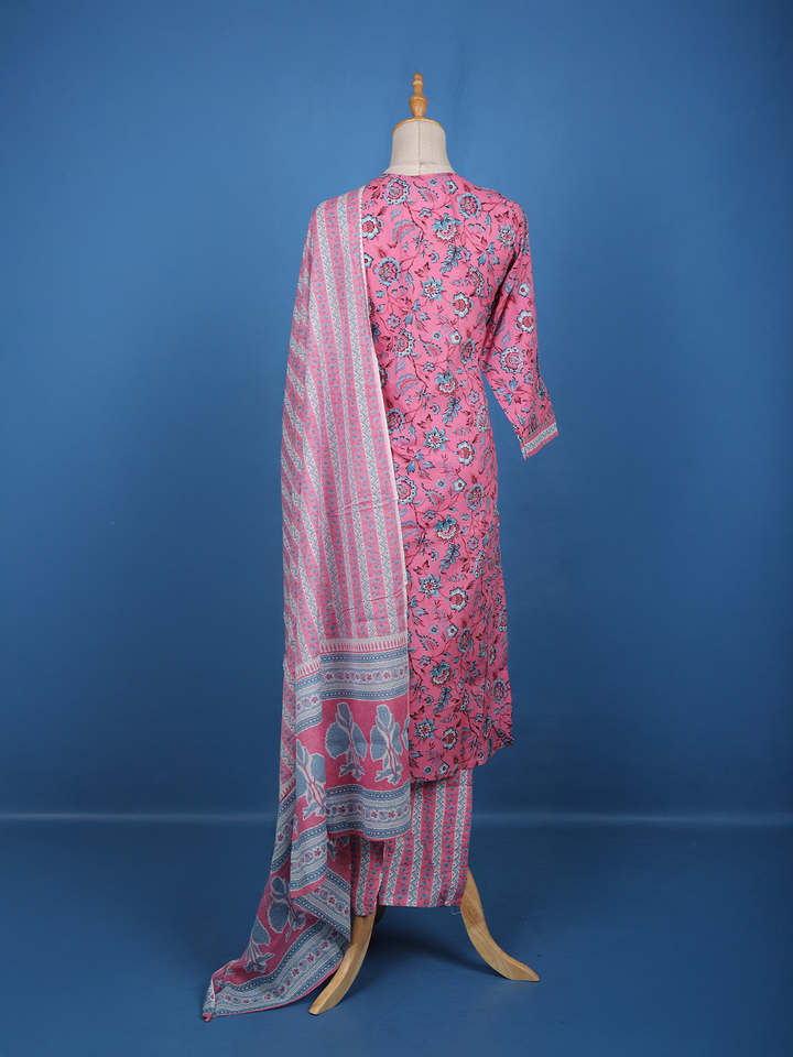 Pink Cotton Floral Printed Salwar Suit - Diadem