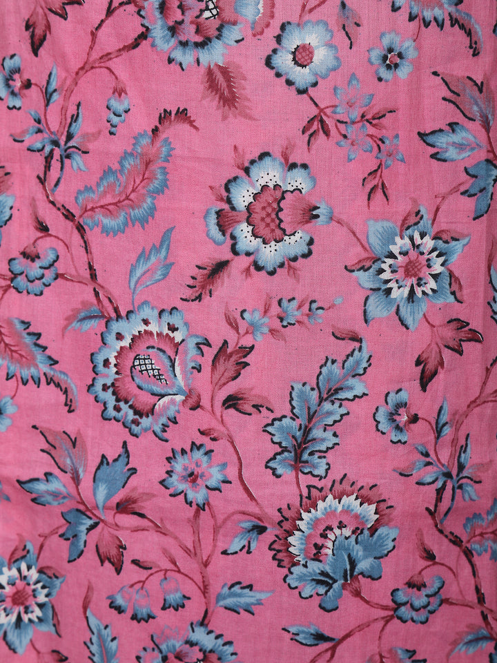 Pink Cotton Floral Printed Salwar Suit - Diadem