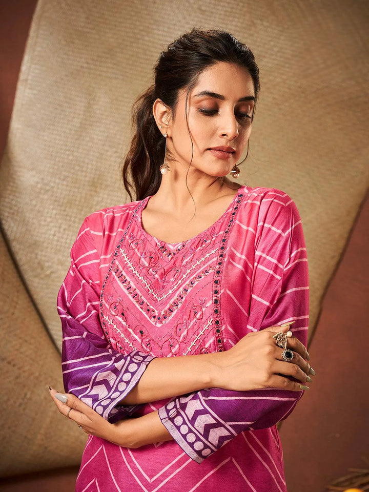 Pink Crepe Chevron Printed Salwar Suit for Women - Diadem