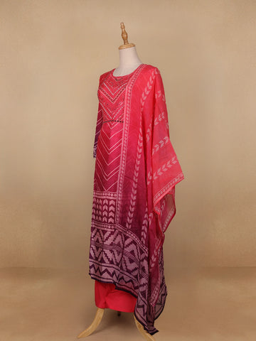 Pink Crepe Chevron Printed Salwar Suit for Women - Diadem