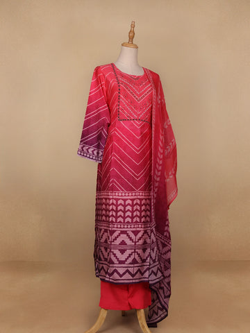 Pink Crepe Chevron Printed Salwar Suit for Women - Diadem