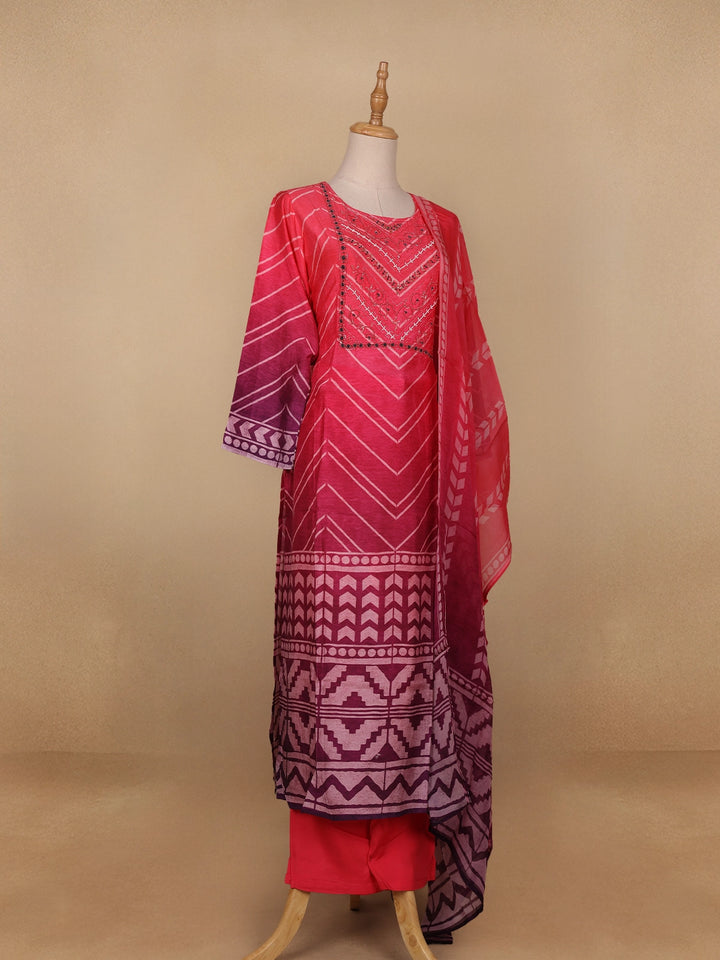 Pink Crepe Chevron Printed Salwar Suit for Women - Diadem
