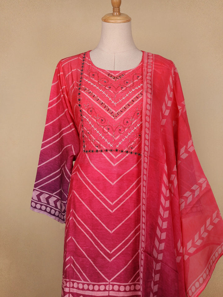 Pink Crepe Chevron Printed Salwar Suit for Women - Diadem