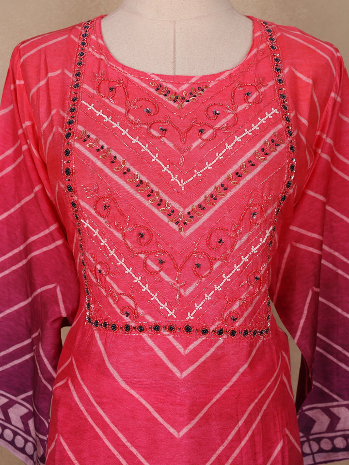 Pink Crepe Chevron Printed Salwar Suit for Women - Diadem