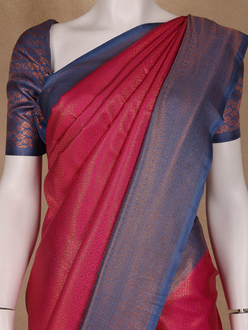 Pink Diamond Pattern Zari Weaving Soft Silk Saree - Diadem
