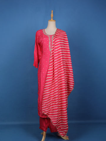Pink Dotted Printed Semi Silk Salwar Suit - Diadem