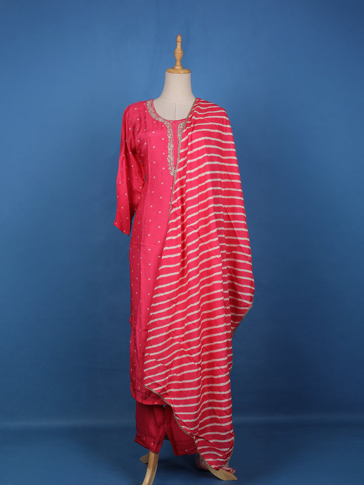 Pink Dotted Printed Semi Silk Salwar Suit - Diadem