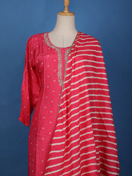 Pink Dotted Printed Semi Silk Salwar Suit - Diadem