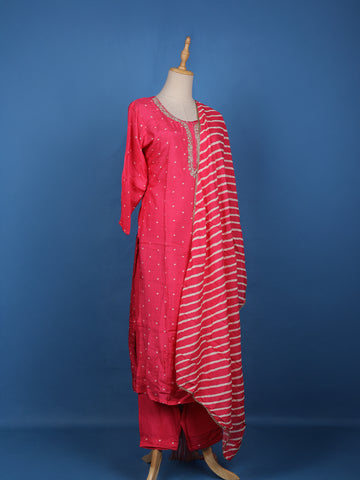 Pink Dotted Printed Semi Silk Salwar Suit - Diadem