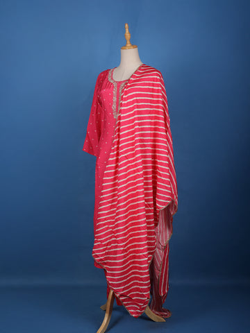 Pink Dotted Printed Semi Silk Salwar Suit - Diadem