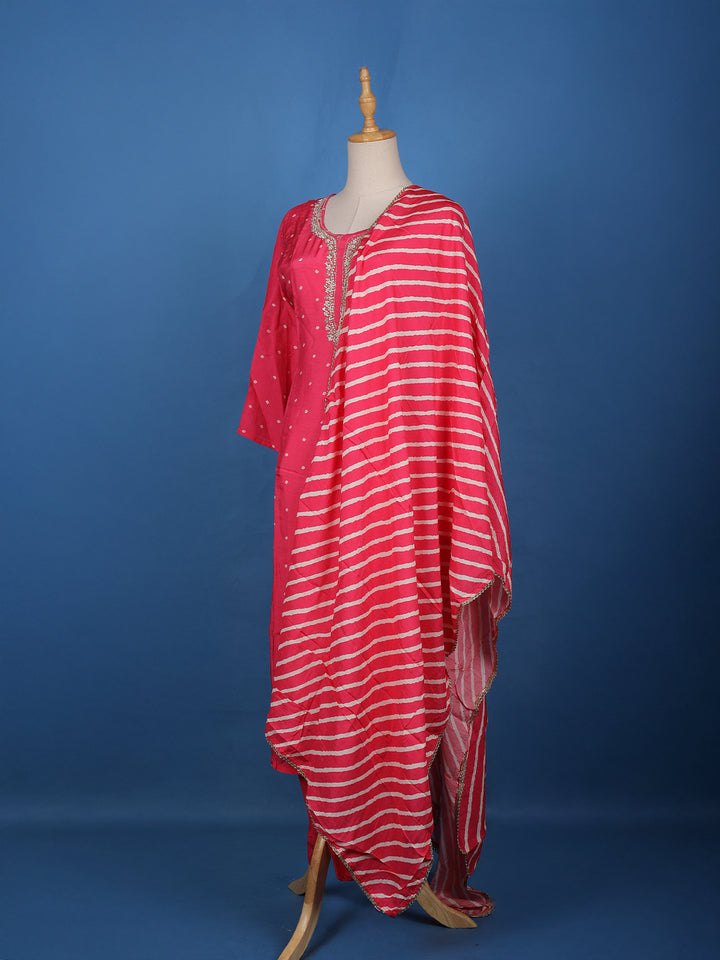 Pink Dotted Printed Semi Silk Salwar Suit - Diadem