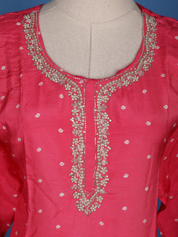 Pink Dotted Printed Semi Silk Salwar Suit - Diadem