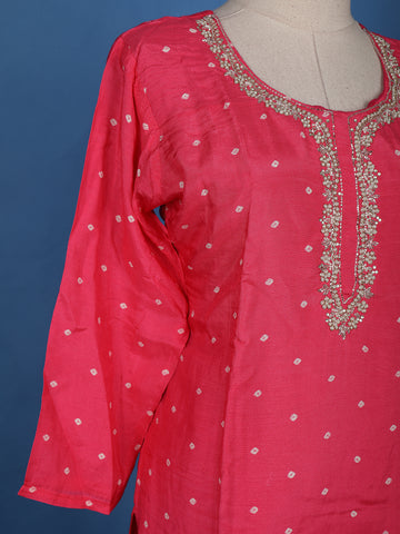 Pink Dotted Printed Semi Silk Salwar Suit - Diadem