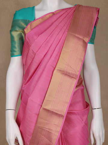 Pink Dotted Zari Weave Pure Kanchipuram Silk Saree - Diadem