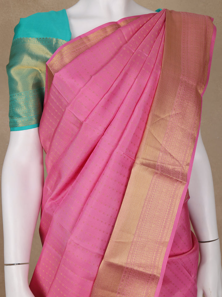 Pink Dotted Zari Weave Pure Kanchipuram Silk Saree - Diadem