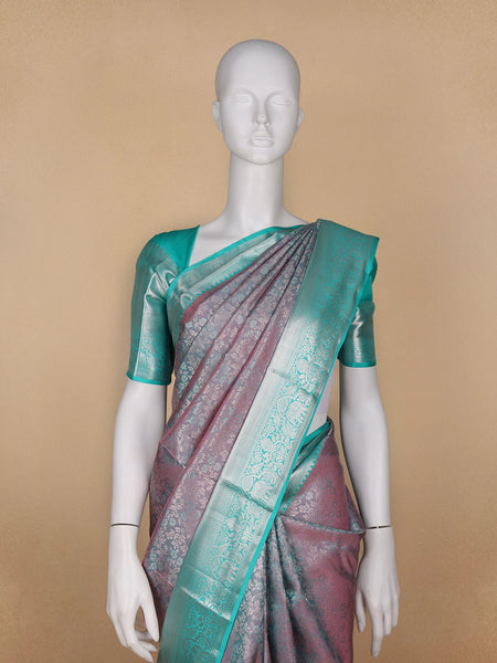 Pink Dual Shade Floral Woven Pure Kanchipuram Silk Saree - Diadem