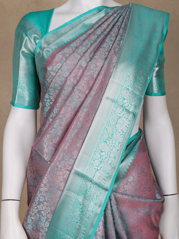 Pink Dual Shade Floral Woven Pure Kanchipuram Silk Saree - Diadem