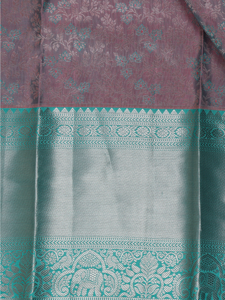 Pink Dual Shade Floral Woven Pure Kanchipuram Silk Saree - Diadem
