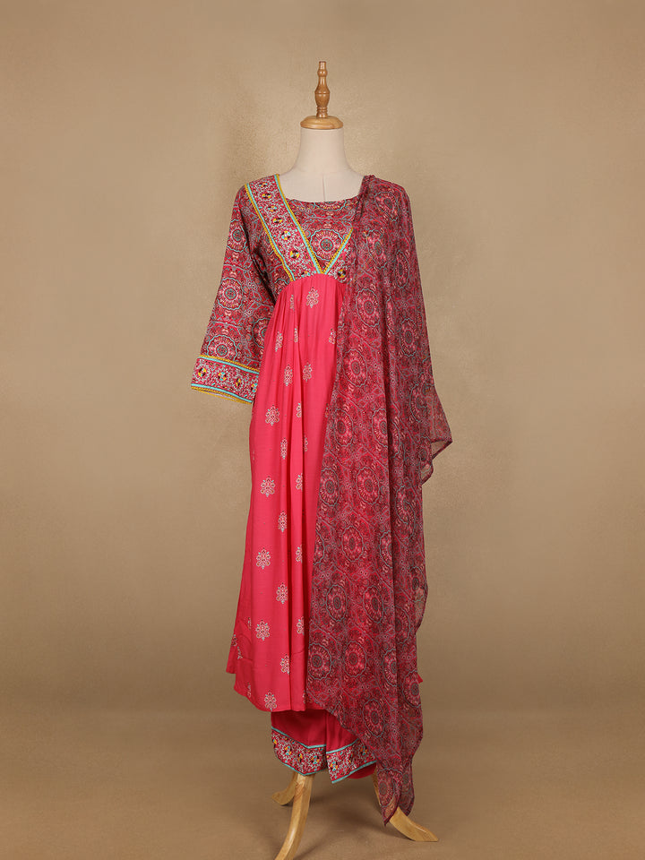Pink Floral And Paisley Prints Cotton Straight Cut Salwar Suit - Diadem