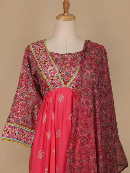 Pink Floral And Paisley Prints Cotton Straight Cut Salwar Suit - Diadem