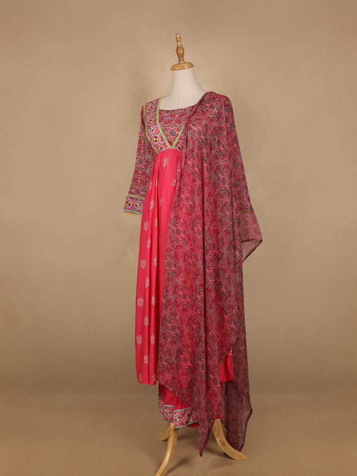 Pink Floral And Paisley Prints Cotton Straight Cut Salwar Suit - Diadem