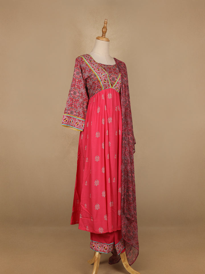 Pink Floral And Paisley Prints Cotton Straight Cut Salwar Suit - Diadem