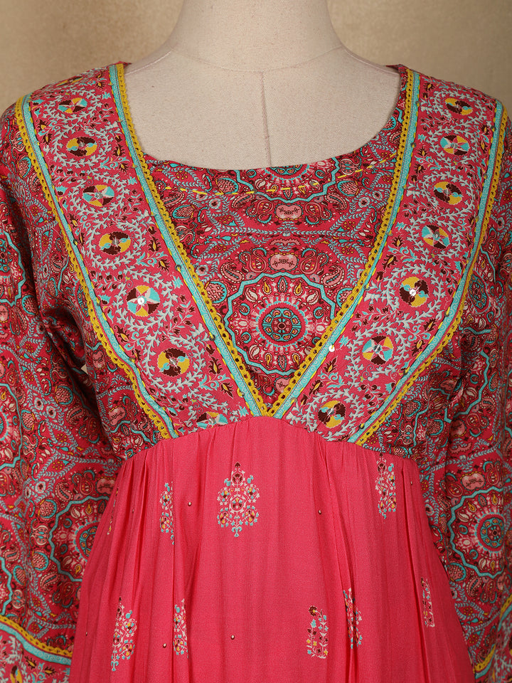 Pink Floral And Paisley Prints Cotton Straight Cut Salwar Suit - Diadem
