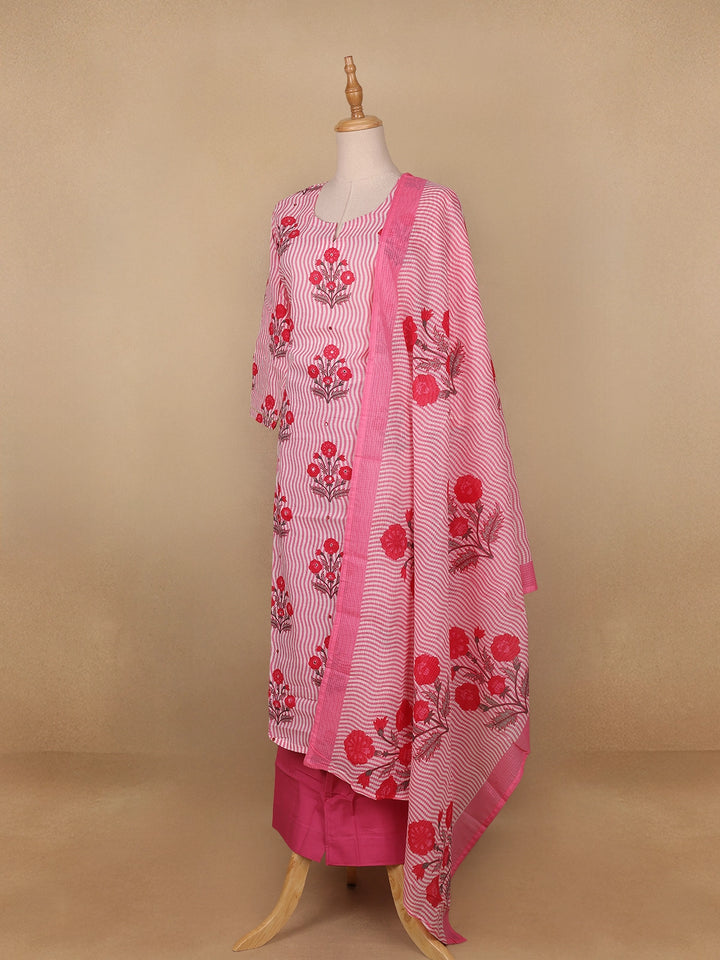 Pink Floral Designed Cotton Salwar Suit - Diadem