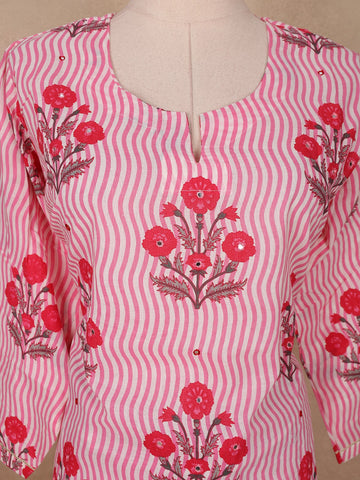 Pink Floral Designed Cotton Salwar Suit - Diadem